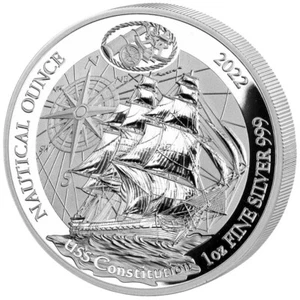 USS CONSTITUTION ONZA NÁUTICA 2022 1 oz moneda de plata a prueba en cápsula Ruanda - Imagen 1 de 2