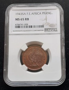 1943 French Equatorial Africa SA Franc NGC MS-65 RB - Picture 1 of 3