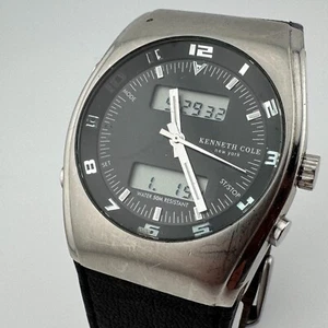 Kenneth Cole Analog Digital Quartz Watch Men 50m Silver Black Steel New Battery - Picture 1 of 6