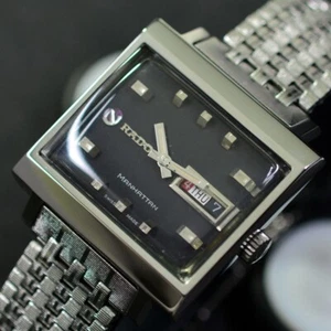 VINTAGE RADO MANHATTAN AUTOMATIC BLACK DIAL DAY&DATE MEN'S WATCH RARE ITEM - Picture 1 of 13