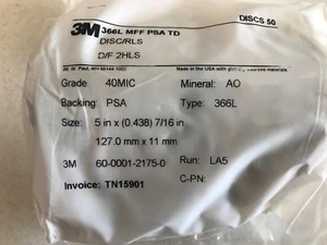 100 count 3M 366L Microfinishing PSA Film Disc 5" Aluminum Oxide 40 Micron - Picture 1 of 3