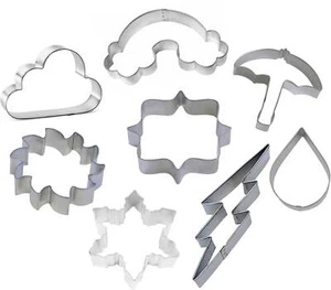 8 Piece Weather Cookie Cutter Set Rainbow Sun Rain Drop Cloud Umbrella Metal - Picture 1 of 17