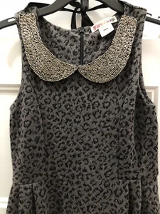 Ragdoll & Rockets Dress Kid Girl Holiday Gray Black Leopard Sequin Collar 10 - Picture 1 of 8