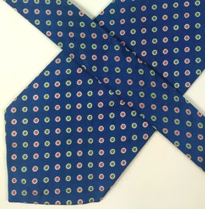 Lauren Green Label Ralph Lauren Mens Tie, Blue w/ Green & Red Polka Dot Pattern - Picture 1 of 9