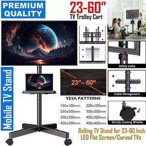 23-60 Inch TV Trolley Cart TV Mobile Stand TV Stand Rolling on Wheels for Screen - Picture 1 of 9