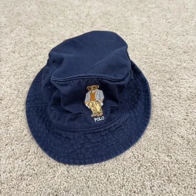 Polo Ralph Lauren Sombrero Cubo Azul Marino Polo Oso Bordado Sarga Ropa de Calle Preppy Foto 1 de 4
