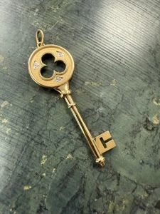 Authentischer Tiffany & Co 18KY Gold & Dia Trefoil Kleeblatt Schlüssel großer Anhänger keine Kette - Bild 1 von 8