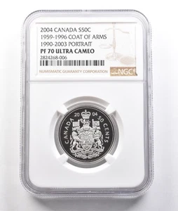 2004 Canada 50 Cents Silver 1959-1996 Coat Of Arms PF70 NGC *3805 - Picture 1 of 3