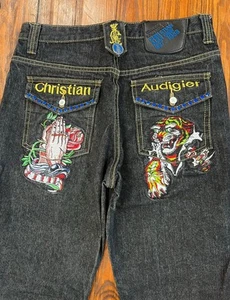 Christian Audigier Strass Nieten Jeans Y2K Ed Hardy bestickt Denim - Bild 1 von 9