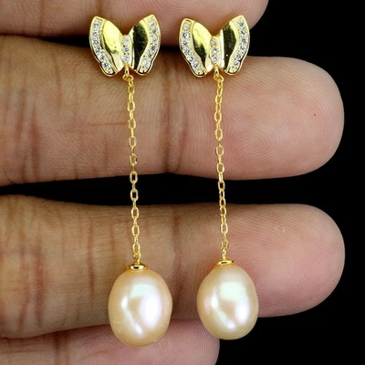 Pendientes de plata de ley 925 perlas colgantes 10x8 mm joyas de piedras preciosas naturales Foto 1 de 4