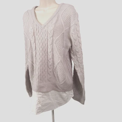 Suéter Gris Mujer Talla L Manga Larga Pullover Cuello en V Informal Chic Damas Foto 1 de 4