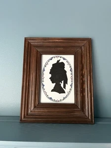 Original Art Antique Inspired Silhouette Of Victorian Woman In Hat Framed 9”x11” - Picture 1 of 14