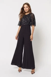Neu Maya Deluxe Kimono Ärmel Pailletten schwarz breites Bein Overall Gr. UK 8 12 14 - Bild 1 von 3