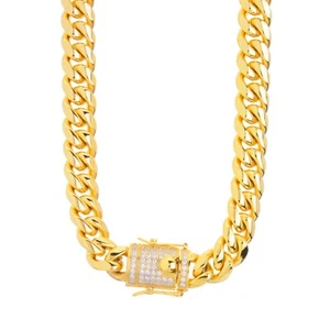 Cadena cubana chapada en oro de acero inoxidable pesado 18 20 24 in SSC 121 G - Imagen 1 de 5