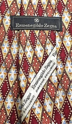 Corbata de seda para hombre Ermenegildo Zegna oro rojo y patrón de diamantes crema como nueva Foto 1 de 4