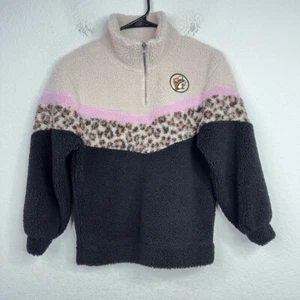 Buc-ees Sweatshirt Girls M Pink Fleece Sherpa Colorblock Cheetah Zip Pullover - Picture 1 of 6