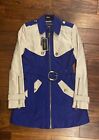 NWT Juicy Couture Seaside Chopped Trench Coat Blue Cream Gold Accents Small