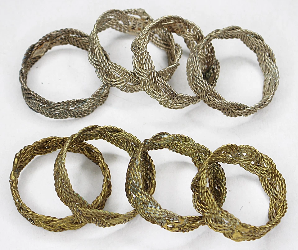 Oriental Style Napkin Rings Vintage Group of 8 Wire Twist India 4 Gold 4 Silver - Image 1 of 4