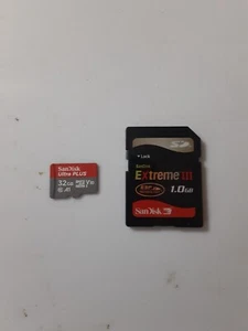 SanDisk Ultra Plus 32GB MicroSD Card & Extreme III 1 GB SD card - Zdjęcie 1 z 2