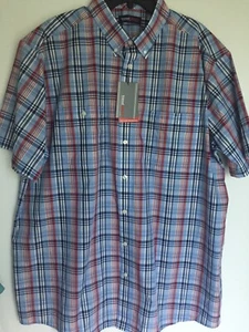 Roundtree Yorke Travel 3XB Botón Delantero Grande y Alto Manga Corta Azul Rojo Nuevo con Etiquetas Hombres - Imagen 1 de 10