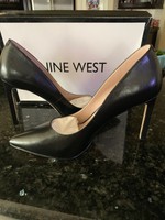 New Nine West Tatiana Pointed Toe Classic Stiletto Pumps, Black Leather, Sz 7.5