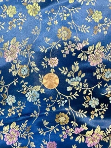 Blau Seide Brokat Stoff Floral Asiatisch Struktur Jacquard Meterware - Bild 1 von 3