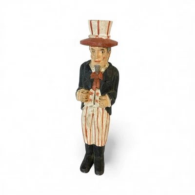 Vintage Primitive Folk Art Hand Carved Wooden Uncle Sam Figure 9" Patriotic - Image 1 of 4