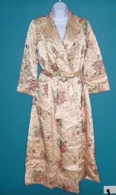 Vestido/Bata De Colección Años 40 Melocotón Acolchado Satén Flocado Rosas Estilo Envolvente Talla M Foto 1 de 4