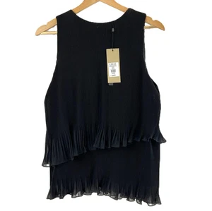 Coast Black Plisse Pleated 'Rhiona' Layered Sleeveless Blouse UK 16 NWT - Picture 1 of 8