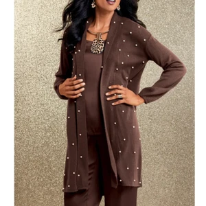 size S 6 ~ Brown Pearl Trim Cardigan Sweater Midnight Velvet Catalog Audrina - Picture 1 of 10