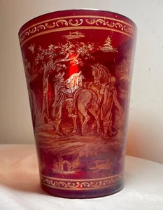 antique 1865 hand painted Bohemian cranberry to clear glass crystal bucket vase - Picture 1 of 14