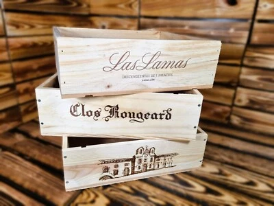 3 x Wood Wine Boxes Crates - Ideal Office Storage Drawer Organiser Paper Trays - Image 1 of 4