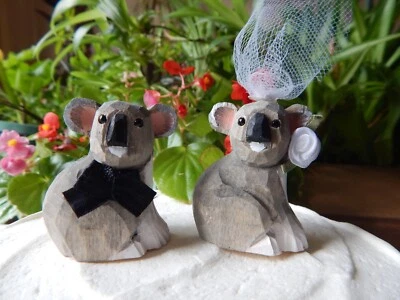 Koala Cake Topper Bride Groom Love Wedding Engagement Wood Statue - Image 1 of 4