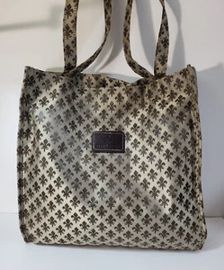 Bolso de Mano Estampado "Fleur de lis" Sin Marca, Grande Marrón Beige Bolsillo Interior con Cremallera - Imagen 1 de 11