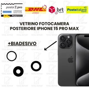 VETRINO VETRO LENTE FOTOCAMERA POSTERIORE IPHONE 15 PRO MAX + BIADESIVO - Zdjęcie 1 z 1