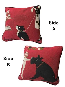 Scottie Dog Red Black Pillow Boston Terrier, Cake VTG Dominguez Signed Woven - Picture 1 of 12