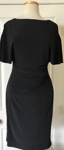 $125 NWT Womens Lauren Ralph Lauren Short Cape Sleeve Sheath Ruched Dress Black - Picture 1 of 6