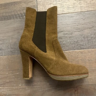 Talbots Suede Calf Boots Women  7.5M Brown Beige Heel Bootie Fall Casual 90s Y2K - Image 1 of 4