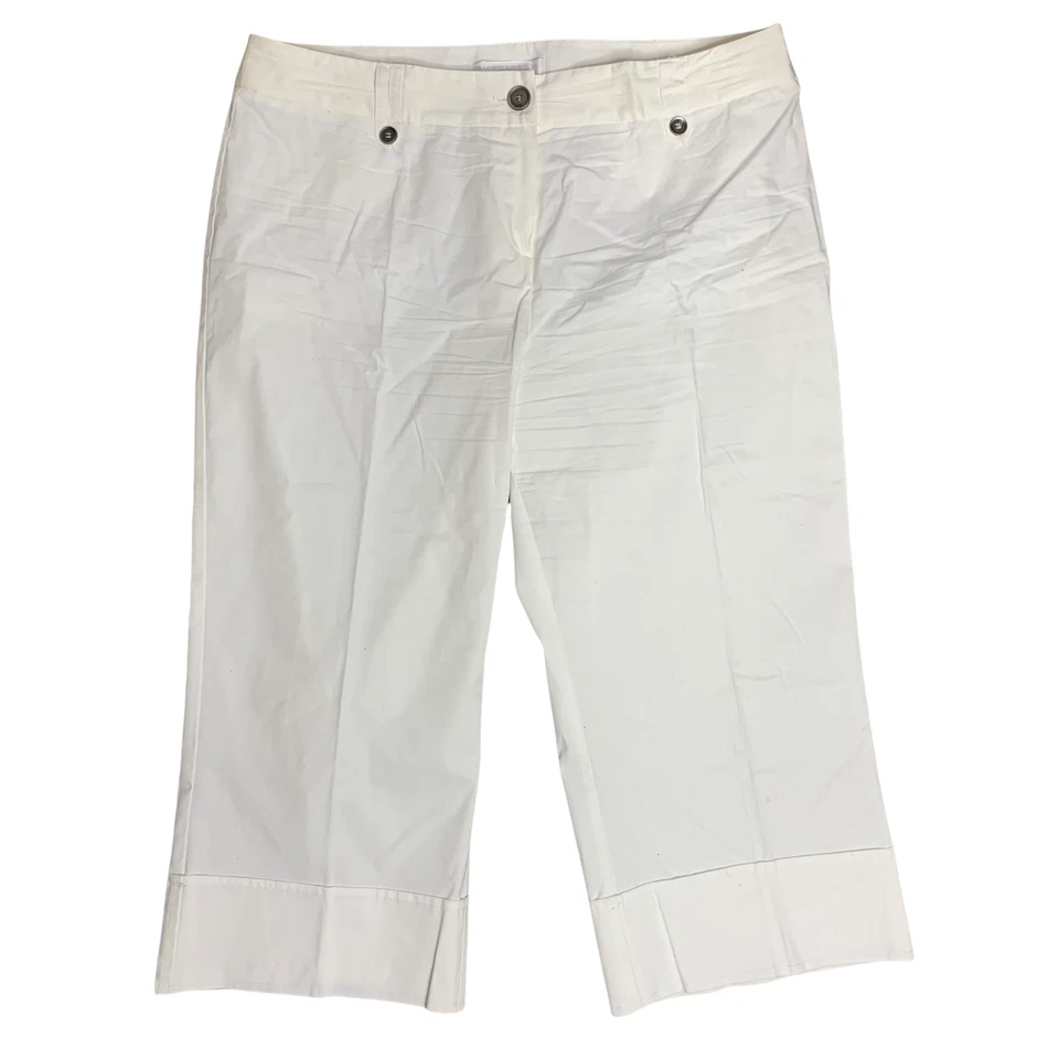 Pantalones Capri Margaret M Cintura Alta 14 Bolsillos Blancos Cinturón Lazos Botones Cremallera  Foto 1 de 4