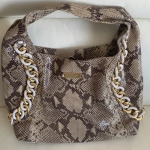 Bolso de Mano Michael Kors Hobo Pitón Cuero Repujado Acentos de Eslabones de Cadena MUY LIMPIO - Imagen 1 de 10