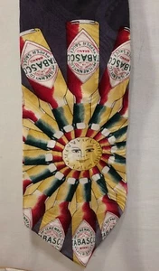 Cravatta uomo vintage TABASCO bottiglie grafica gamberi 100% SETA, made USA - Foto 1 di 6
