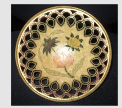 搪瓷彩绘浮雕黄铜灯座碗饰品糖果盘 — 第 1/3 张图片