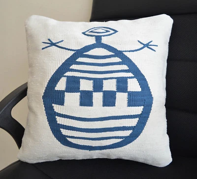 17x17" Silk Pillow Cover African illustration Style Cushion Kilim Rug Sham Throw - Image 1 of 4