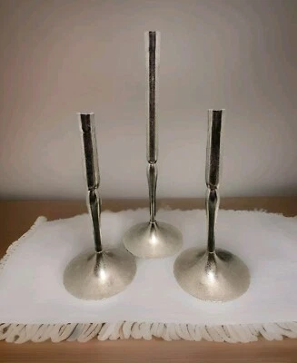 Vintage Wildwood Luna Candlesticks Holders Silver Raw Nickel ~ Set of 3 ~  - Image 1 of 4