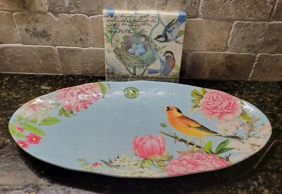Michel Design Works Oval Tray 19"x10" Melamine Garden Melody & 20 Paper Napkins - Image 1 of 3