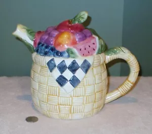 Susan Winget Fruit Basket TEA POT Heavy Ceramic - Picture 1 of 6
