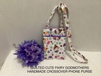 QUILTED CUTE FAIRY GODMOTHERS HANDMADE CROSSOVER PHONE POUCH WITH 2 POCKETS - Image 1 of 4