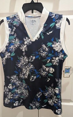 Camiseta sin mangas nueva con etiquetas, azul marino floral, cuello en V, Dri-Fit, UPF - talla pequeña para mujer Foto 1 de 4