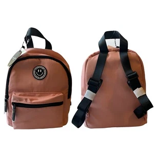 Olivia & Kate New York Nylon Pink Backpack Faux Leather Trim Pocket front Small - Picture 1 of 12