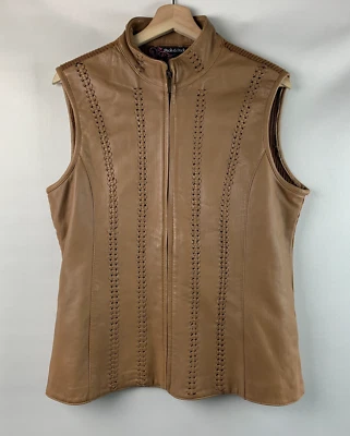 Chaleco Peck & Peck Cuero Frontal Acanalado Tejido Trasero Soporte Cuello Cremallera Forrado Frontal Talla L Foto 1 de 4